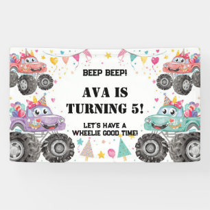 Girls Monster Truck Birthday Banner Pink Cars