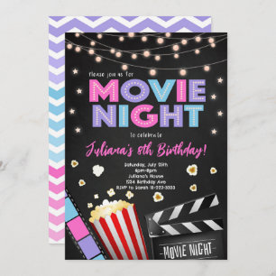 Girls Movie Night Birthday Party Invitation
