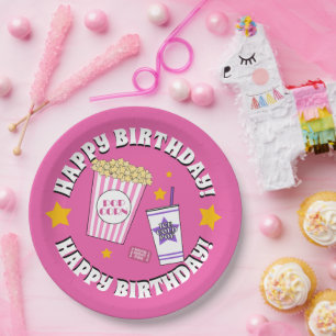Girl's Movie Night Birthday Party Paper Plate
