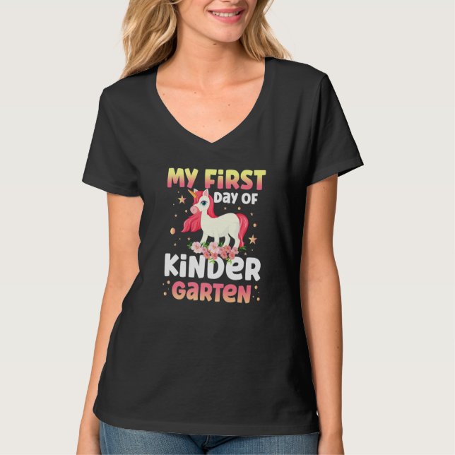Girls My First Day Of Kindergarten Unicorn 1st Day T-Shirt (Front)