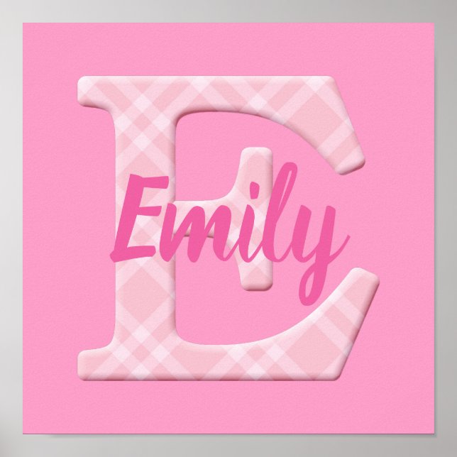 Girls Name Custom Plaid Letter E Poster (Front)