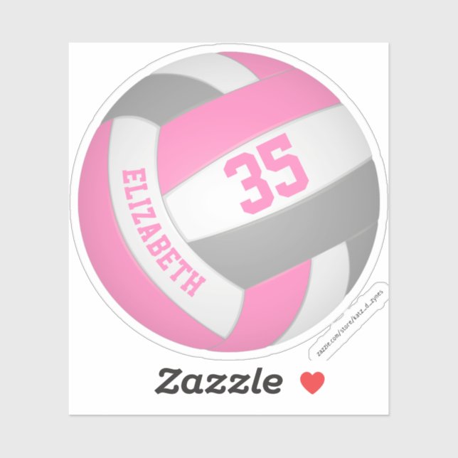 girls name jersey number pink gray volleyball (Sheet)