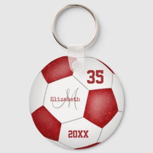 girl's name jersey number red white soccer ball key ring