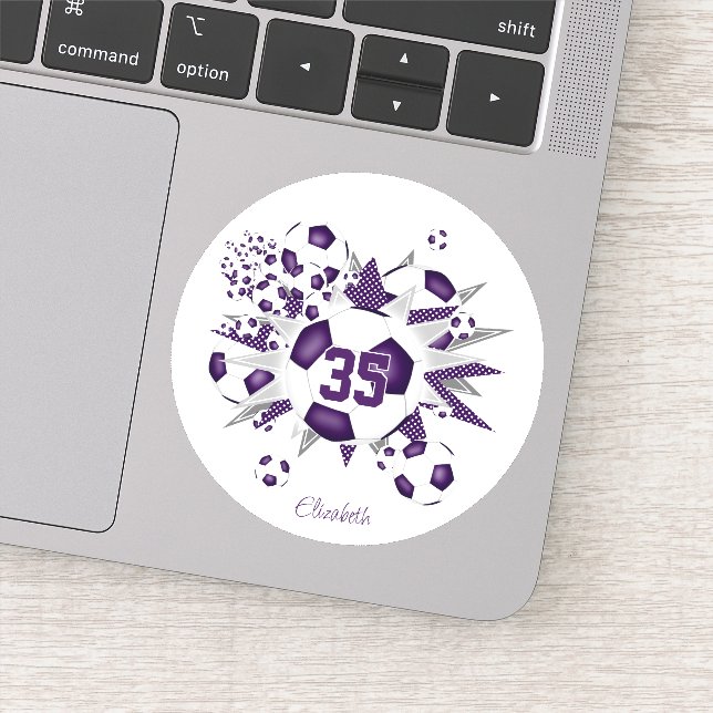 girls name jersey number soccer balls stars purple (Detail)