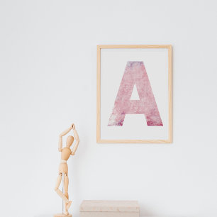 Girl's Name Letter A Pink Watercolor Poster