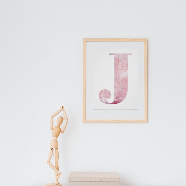 Girl's Name Letter J Boho Pink Watercolor Poster (Creator Uploaded)
