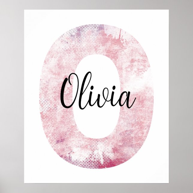 Girl's Name Letter O Pink Grunge Watercolor Poster (Front)