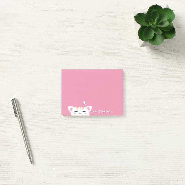 Girls Name Pastel Pink  Cute Kitty Post-it Notes (Office)