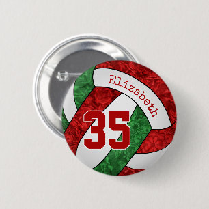 girls name red green volleyball team colours 6 cm round badge