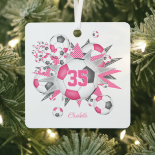 girls name soccer ball blowout pink grey  metal tree decoration