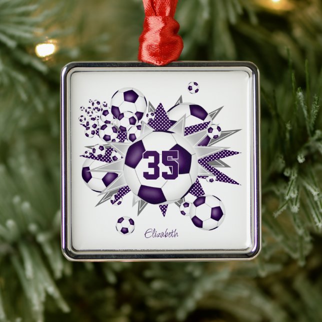 girls name soccer balls stars purple metal tree decoration (Tree)