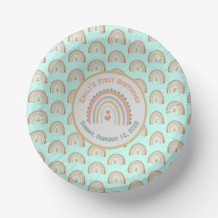 Girl's Natural Boho Rainbow Party Mint green Paper Plate