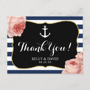 Girl's Nautical Anchor Vintage Floral Thank You Postcard