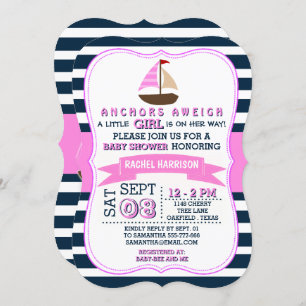 Girl's Nautical Boat Baby Shower Invitations