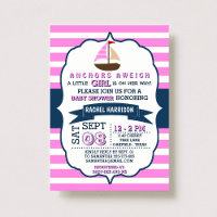 Girl's Nautical Boat Baby Shower Invitations