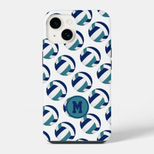 girls navy blue teal volleyballs pattern iPhone 14 case