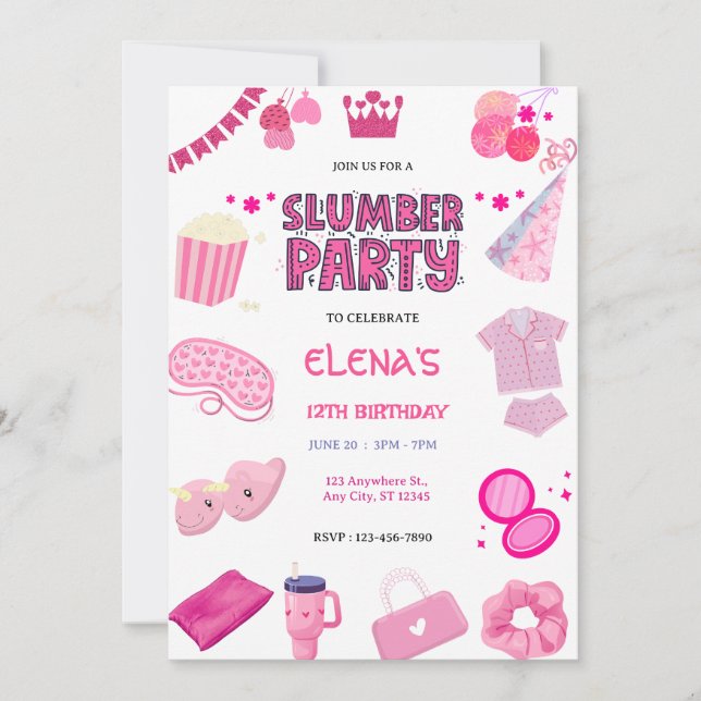 Girls Night In Slumber Pajama Party Pink  Birthday Invitation (Front)