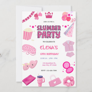 Girls Night In Slumber Pajama Party Pink  Birthday Invitation