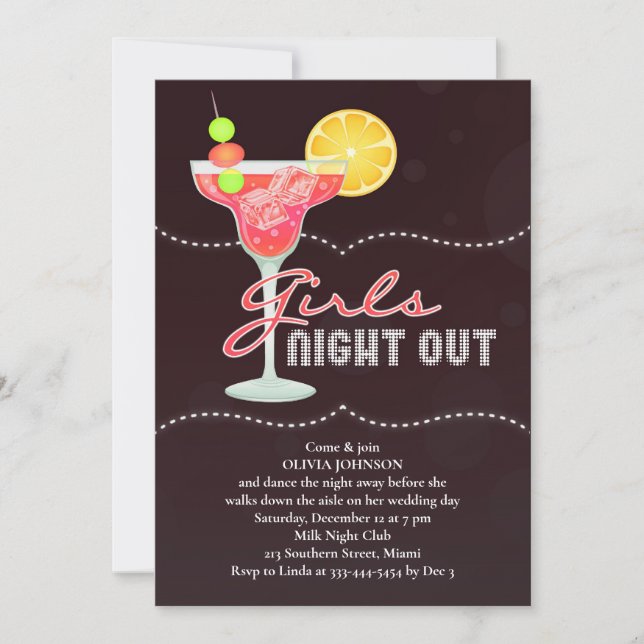 Girls Night Out bachelorette Party Invitation (Front)