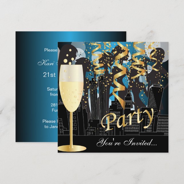 Girls Night Out Birthday Party | Metallic Blue Invitation (Front/Back)