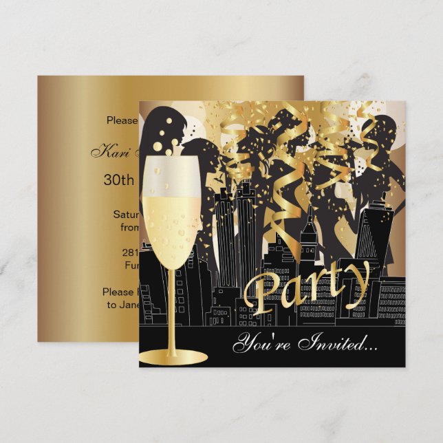 Girls Night Out Birthday Party | Metallic Gold Invitation (Front/Back)