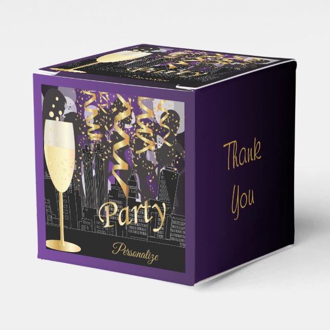 Girls Night Out Birthday Party | Metallic Purple Favour Box (Front Side)