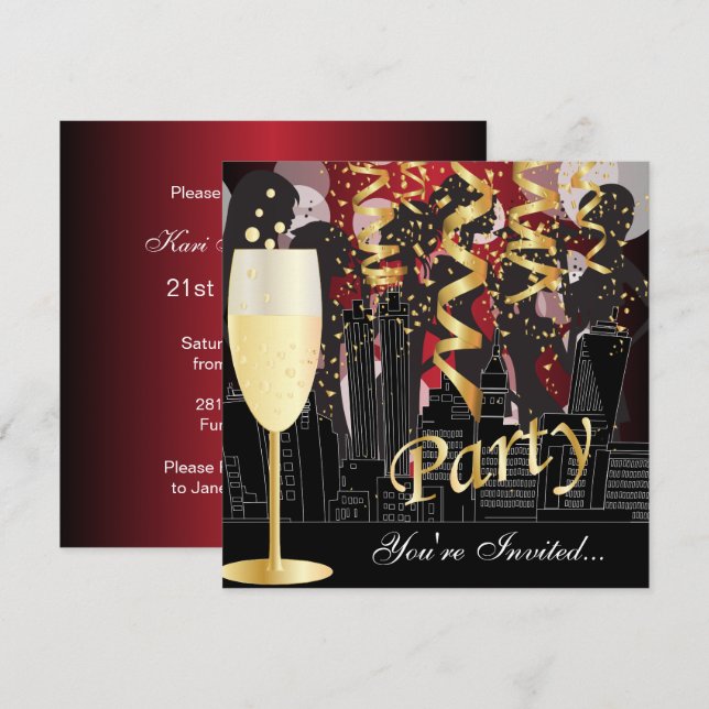 Girls Night Out Birthday Party | Metallic Red Invitation (Front/Back)