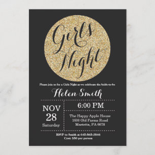 Girls Night Out Black and Gold Glitter Invitation