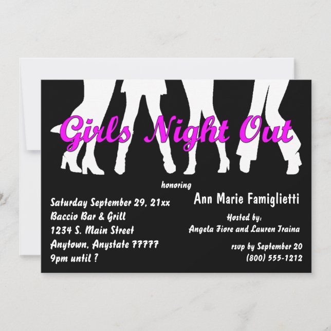 Girl's Night Out Black And White Invitations (Front)