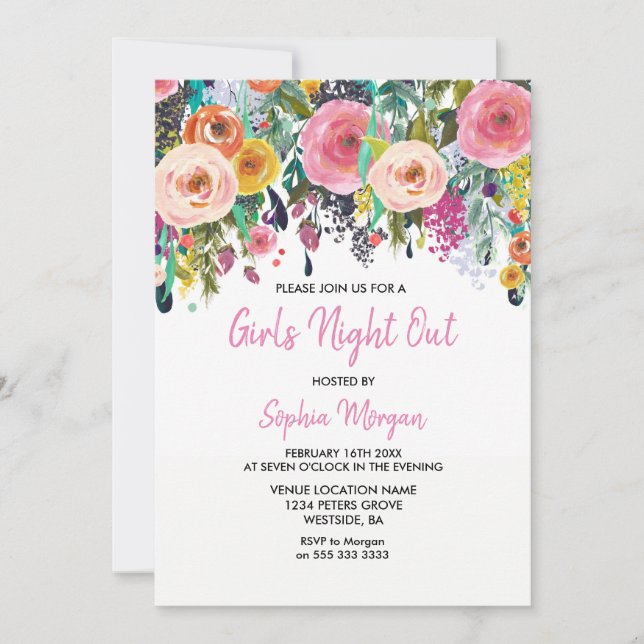 Girls Night Out Invitation Pink Floral Sublime (Front)