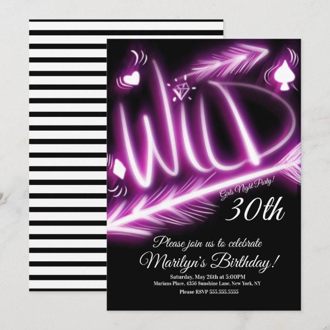 Girls Night Out Neon Wild 40th Birthday Any Age Invitation (Front/Back)