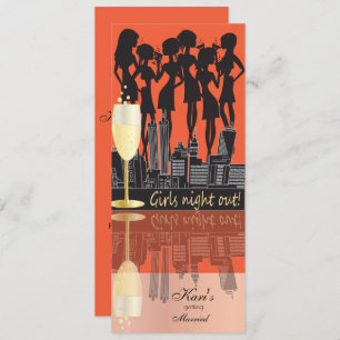 Girls Night Out Party Celebration Orange Invitation