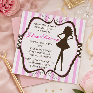 Girls Night Out Pink Striped Bachelorette Party Invitation
