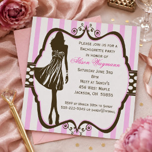 Girls Night Out Pink Stripes Bachelorette Party Invitation