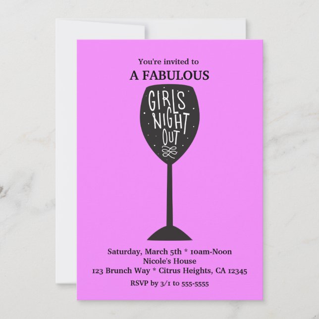 GIRLS NIGHT OUT Wine Glass ANY COLOR Party Invitation (Front)