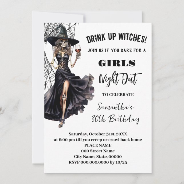 Girls Night Out Witches Halloween Birthday Party Invitation (Front)