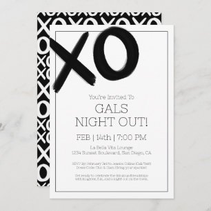 Girls Night Out XOXO Black Friends Galentine Party Invitation