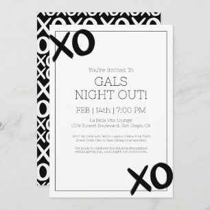 Girls Night Out XOXO Black White Galentine Party Invitation