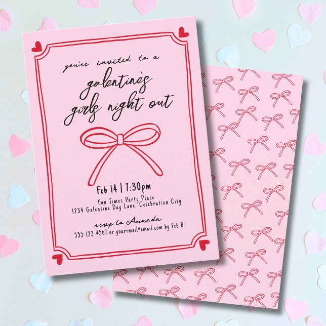Girls Night Pink And Red Galentine's Day Invitation (Girls Night Pink And Red Galentine's Day Invitation)