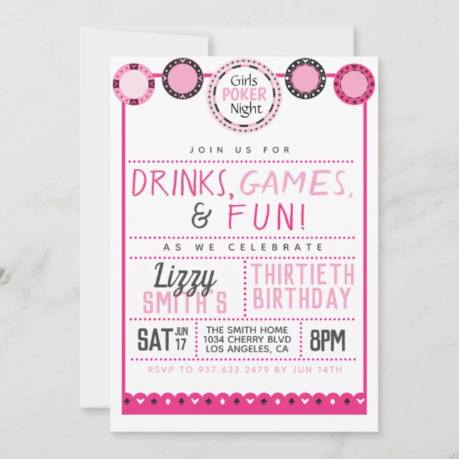 Girls Night Poker Birthday Invitation (Front)