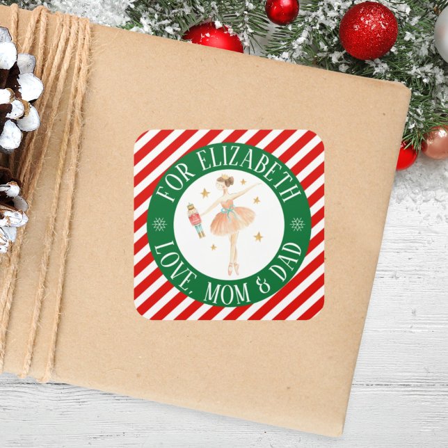 Girls Nutcracker Ballet Custom Christmas Gift Square Sticker (Creator Uploaded)