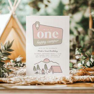 Girl's One Happy Camper Park Explorer 1st Birthday Invitation