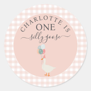 Girl's One Silly Goose 1st Birthday Party Classic Round Sticker
