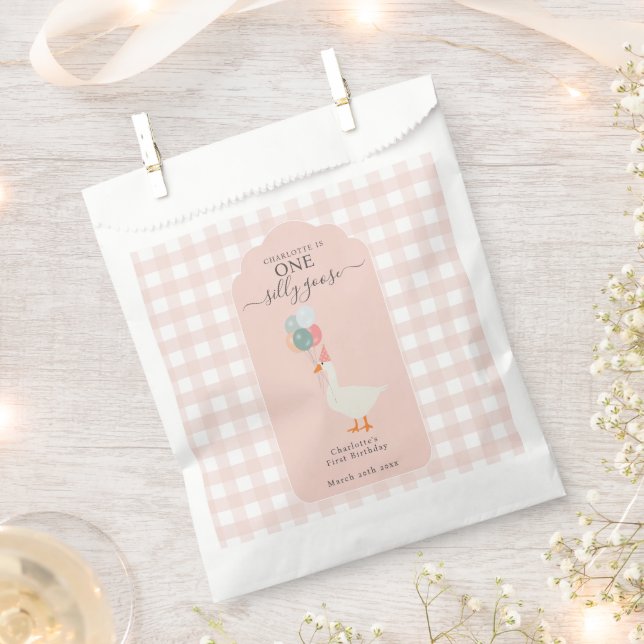 Girl's One Silly Goose 1st Birthday Party Favour Bags (Clipped)