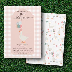 Girl's One Silly Goose 1st Birthday Party Invitation
