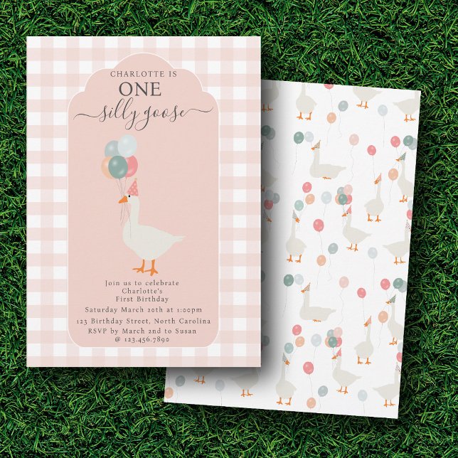 Girl's One Silly Goose 1st Birthday Party Invitation (Girl's One Silly Goose 1st Birthday Party Invitation)