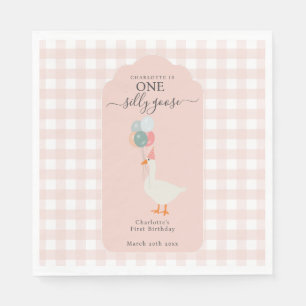 Girl's One Silly Goose 1st Birthday Party Napkin
