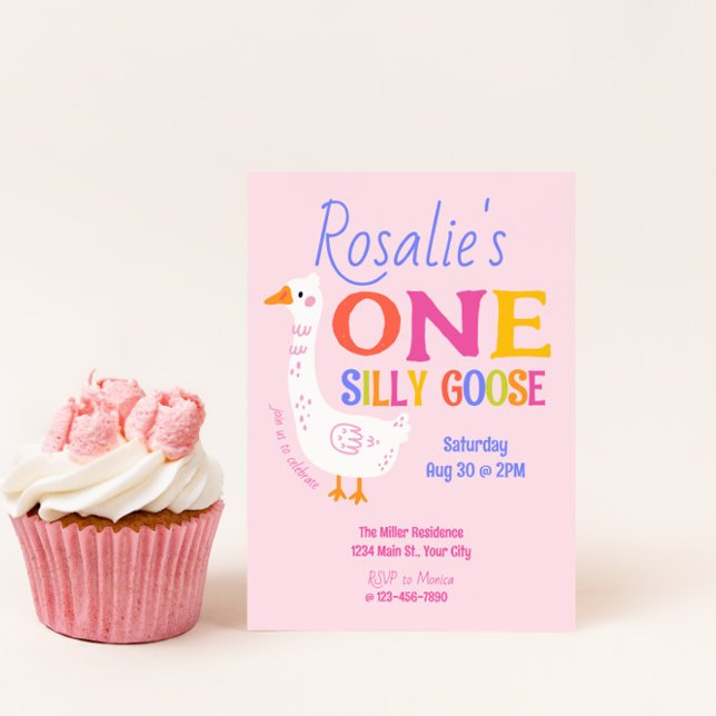 Girls One Silly Goose Summer Kids First Birthday Invitation (Girls One Silly Goose First Birthday Invite)