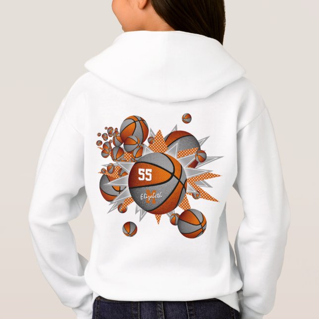 Girl's orange grey team colours basketballs (Back)