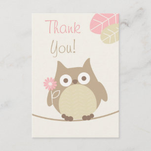 Girls Owl Baby Shower Thank You Card